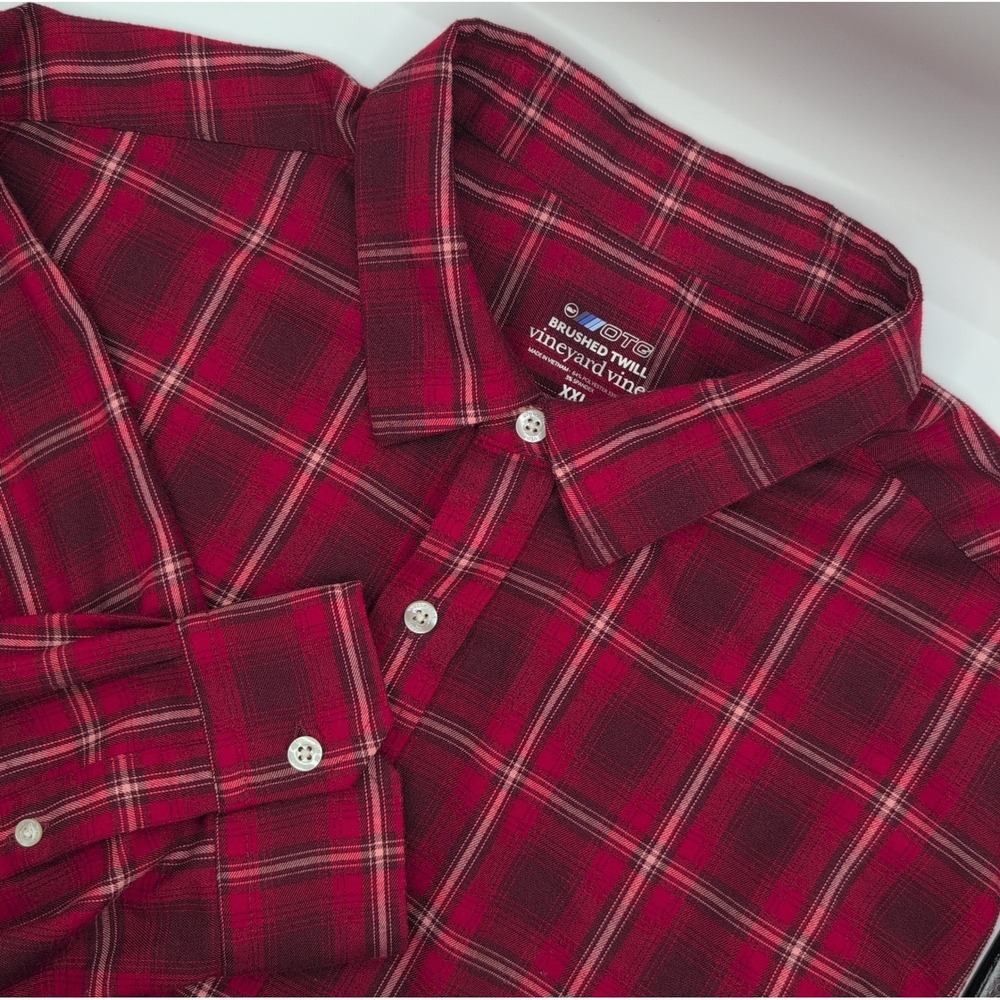 Vineyard Vines OTG Brushed Twill Plaid Shirt Mens XXL Red Burgundy Performance